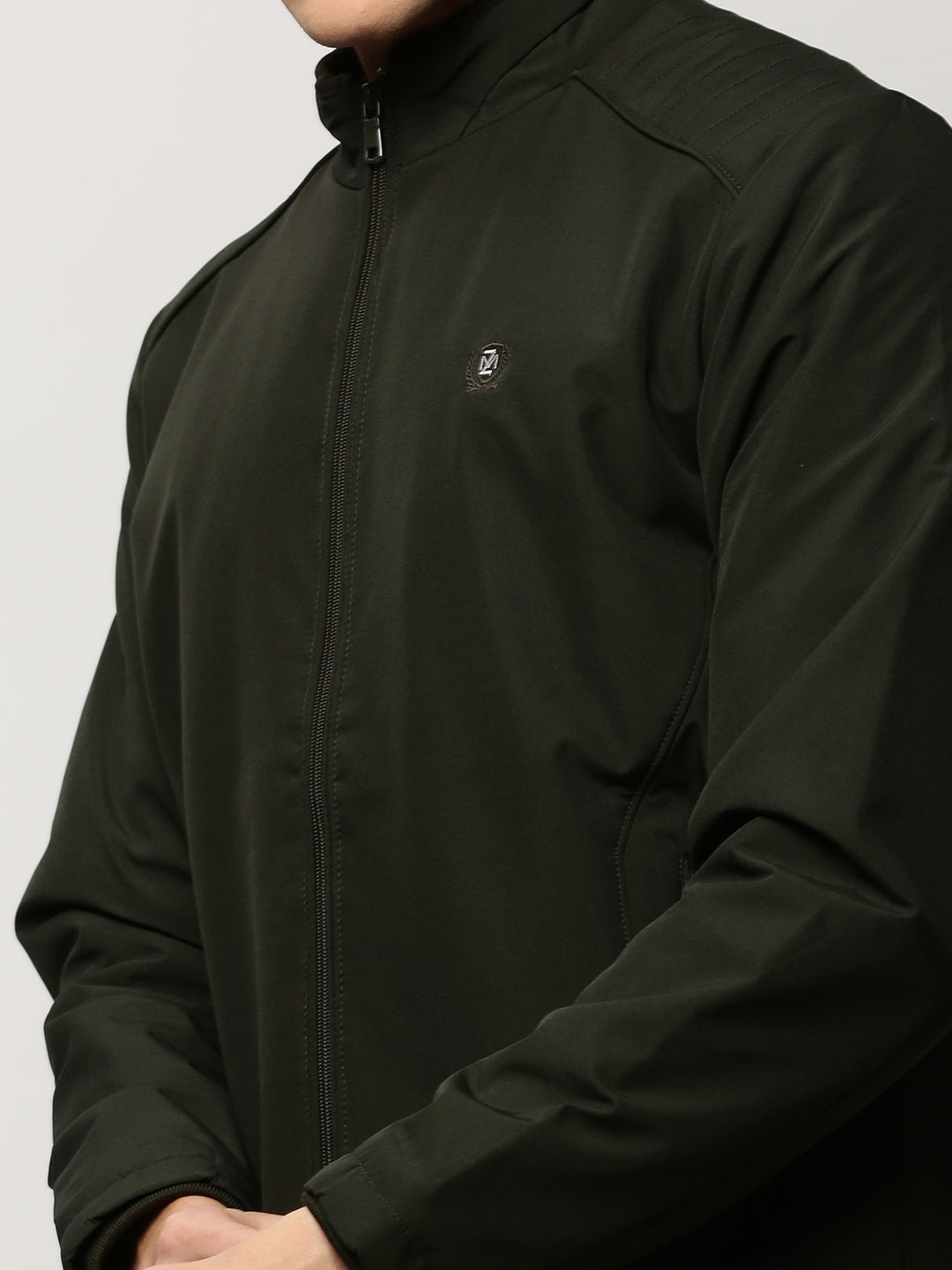 Men Green Solid Casual Bomber Jackets