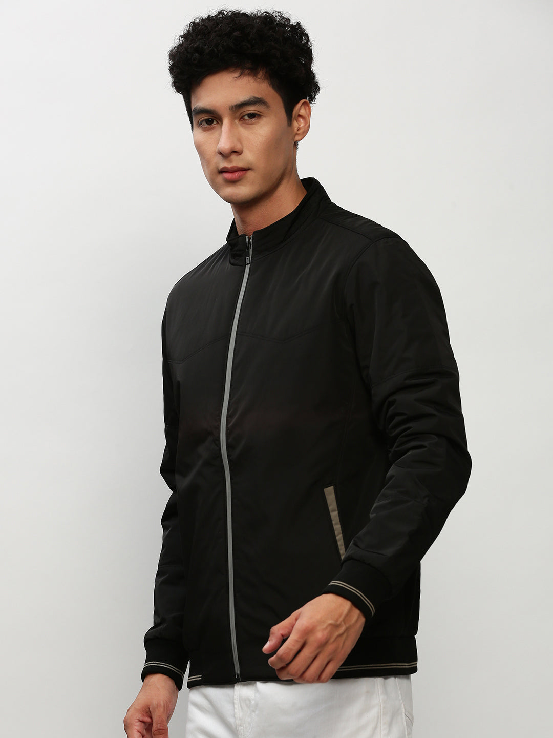 Men's Black Mock Collar Bomber Jacket