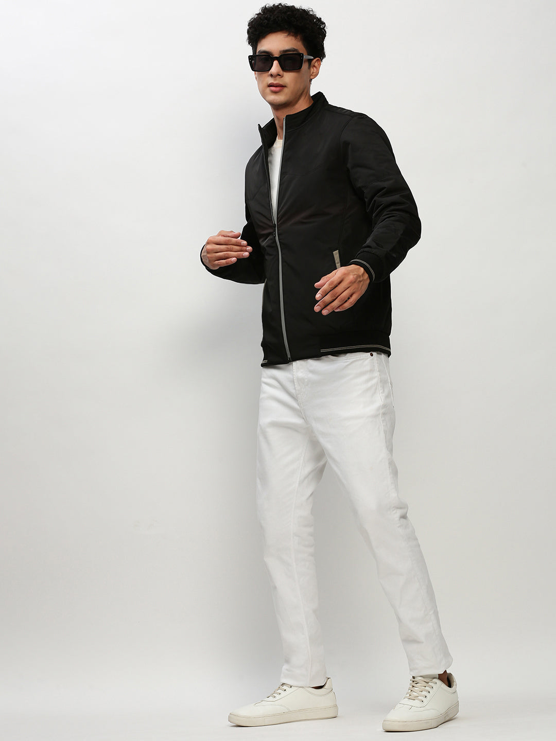 Men's Black Mock Collar Bomber Jacket