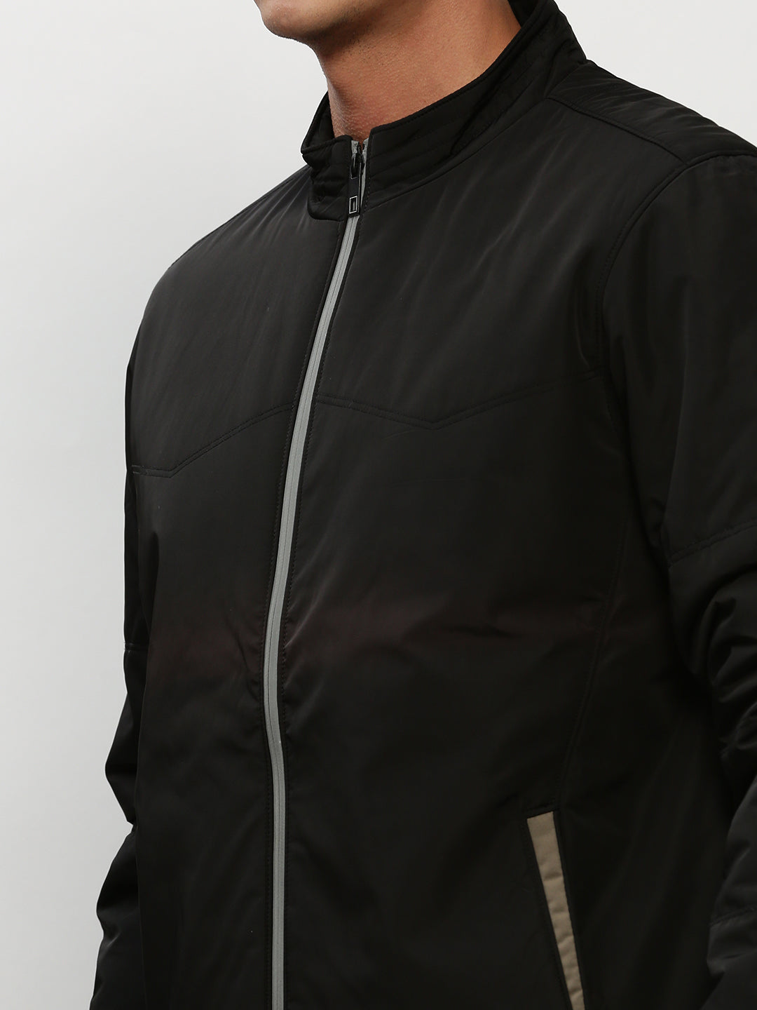 Men's Black Mock Collar Bomber Jacket