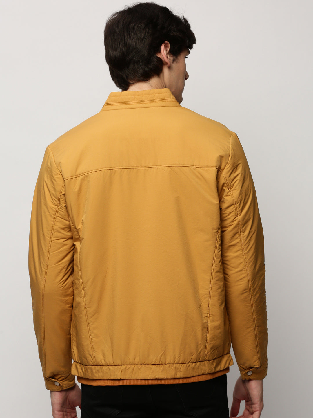 Men Yellow Solid Casual Bomber Jackets