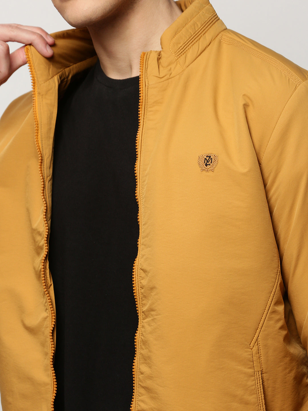 Men Yellow Solid Casual Bomber Jackets