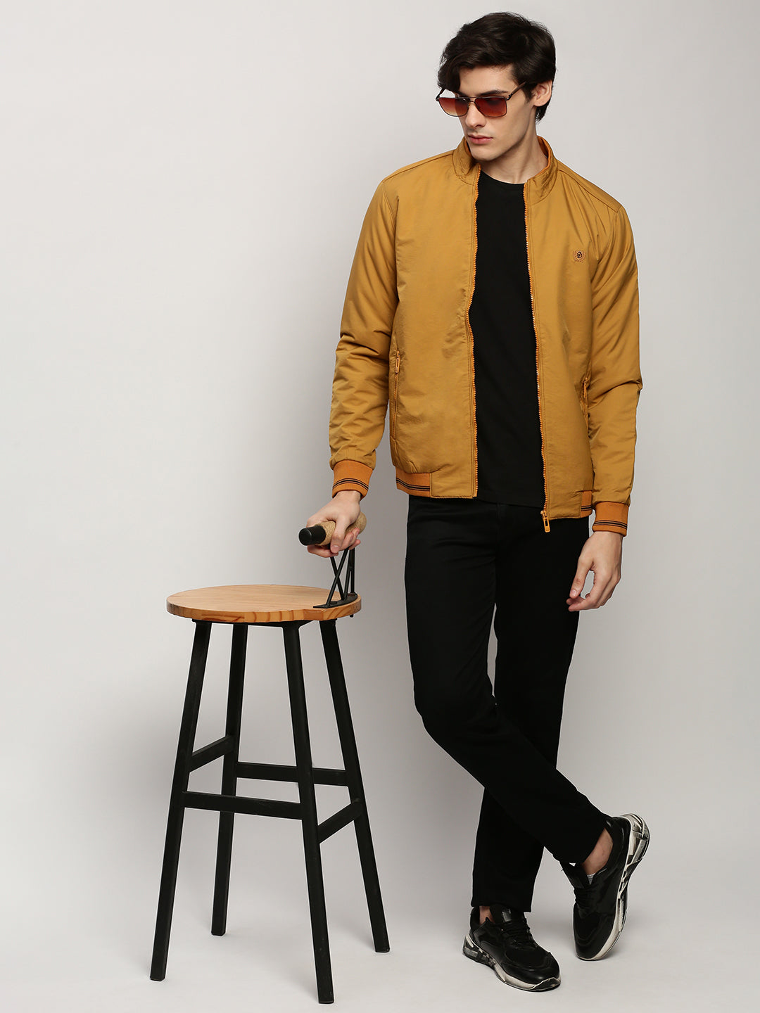 Men's Yellow Mock Collar Casual Bomber Jacket
