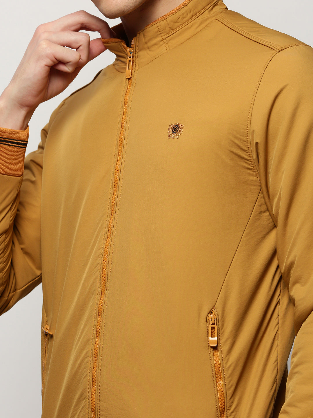 Men's Yellow Mock Collar Casual Bomber Jacket
