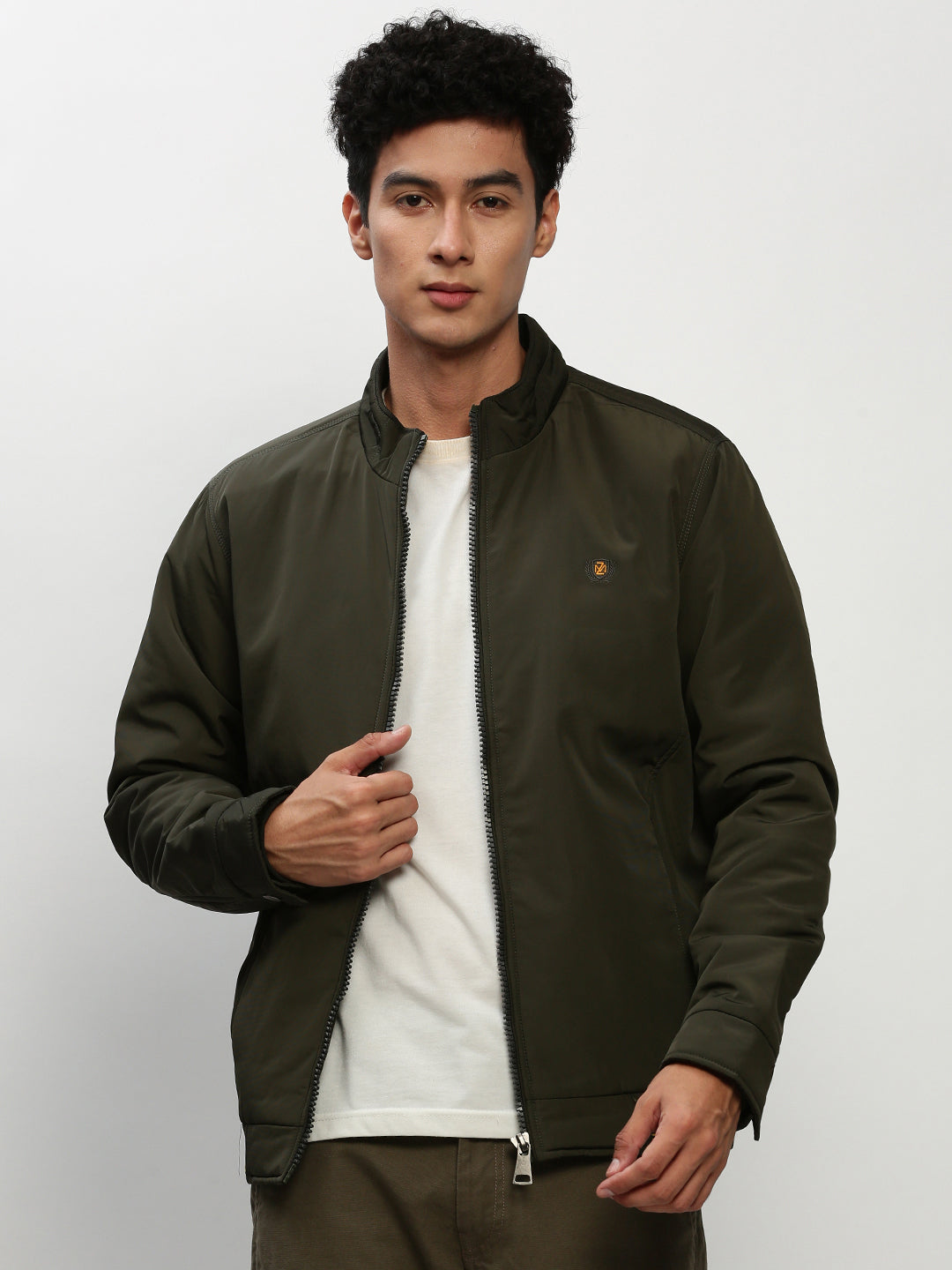 Men Green Solid Casual Bomber Jackets