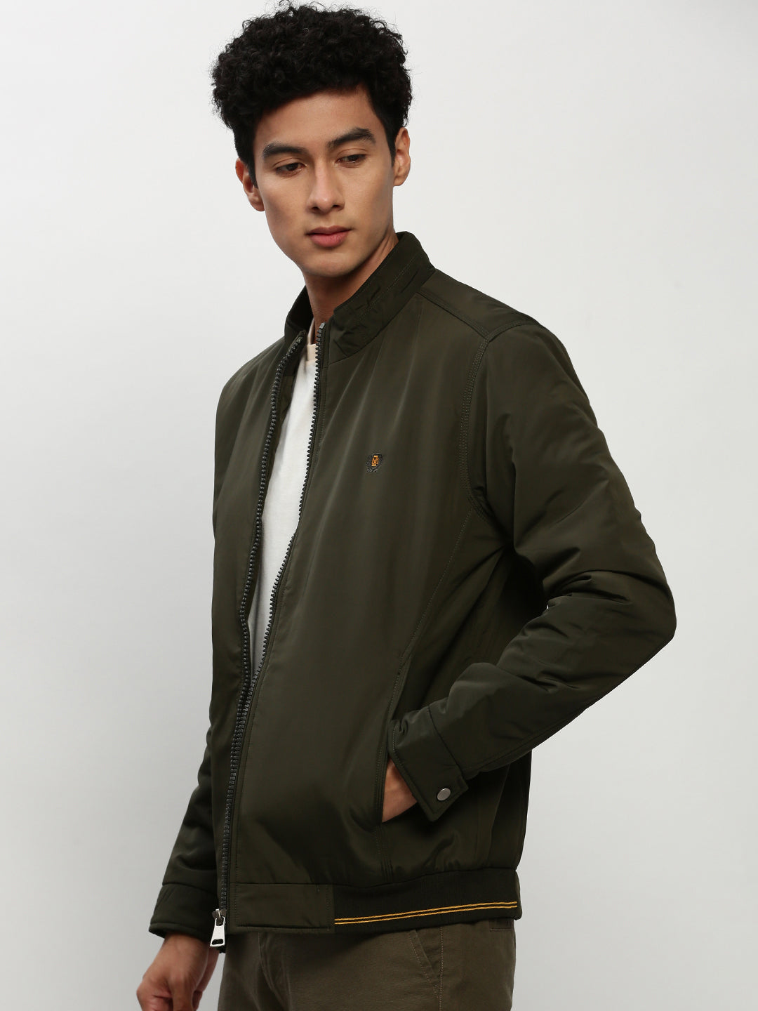 Men Green Solid Casual Bomber Jackets