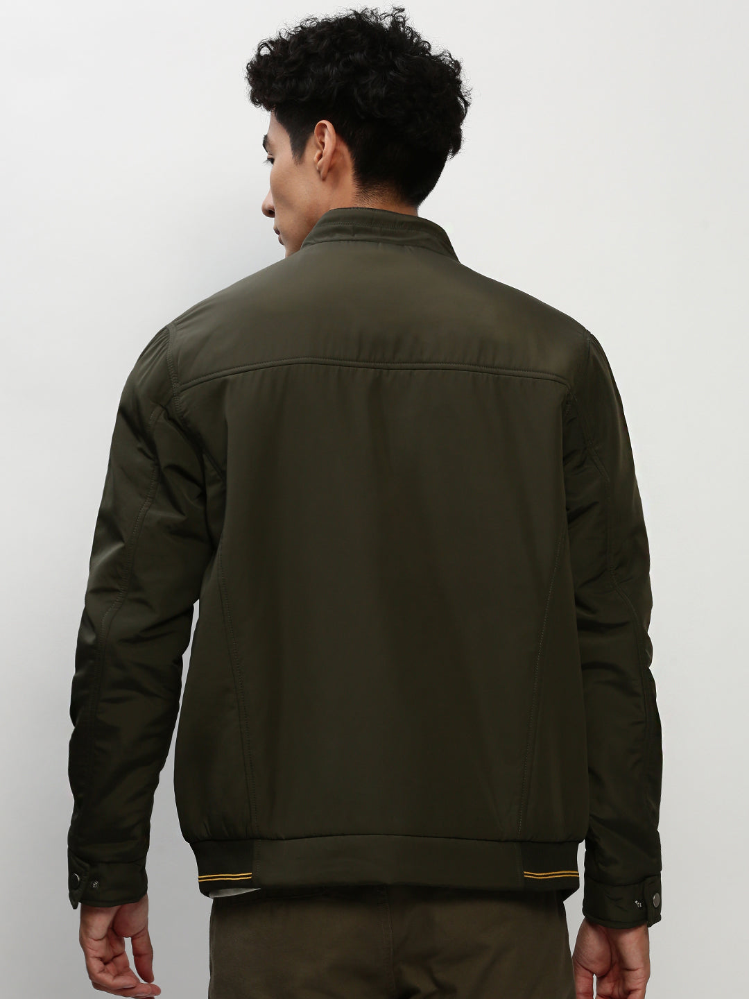 Men Green Solid Casual Bomber Jackets