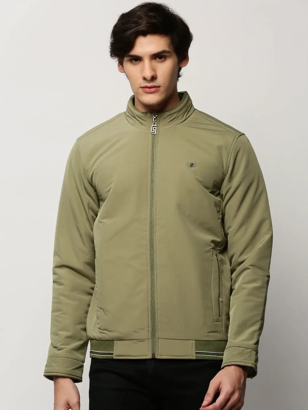 Men's Green Solid Casual Bomber Jackets
