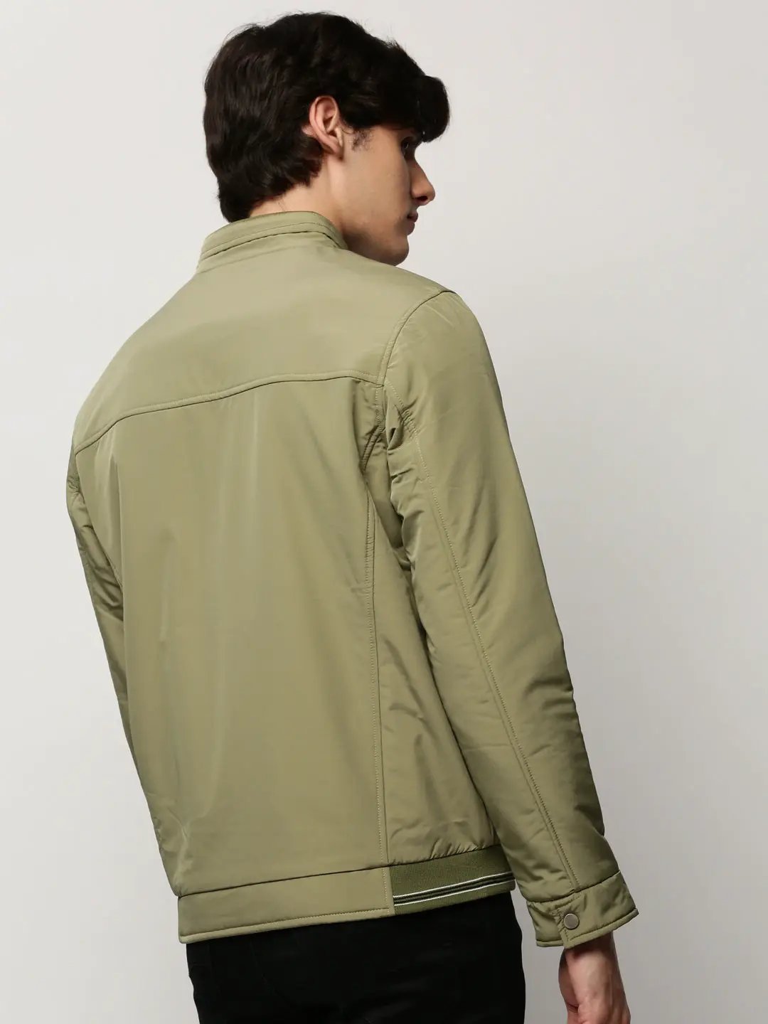 Men's Green Solid Casual Bomber Jackets