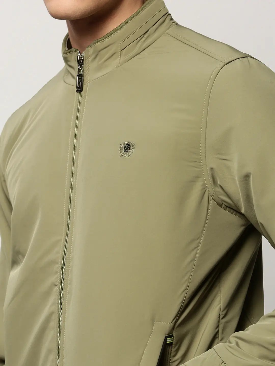 Men's Green Solid Casual Bomber Jackets