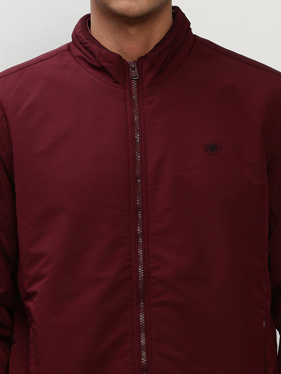 Men Maroon Solid Casual Bomber Jackets