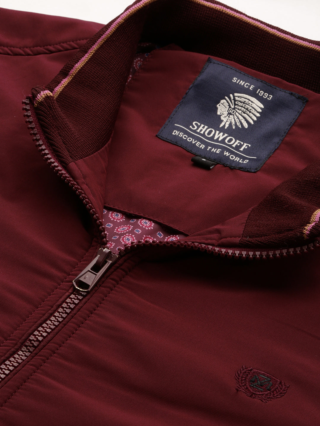 Men Maroon Solid Casual Bomber Jackets