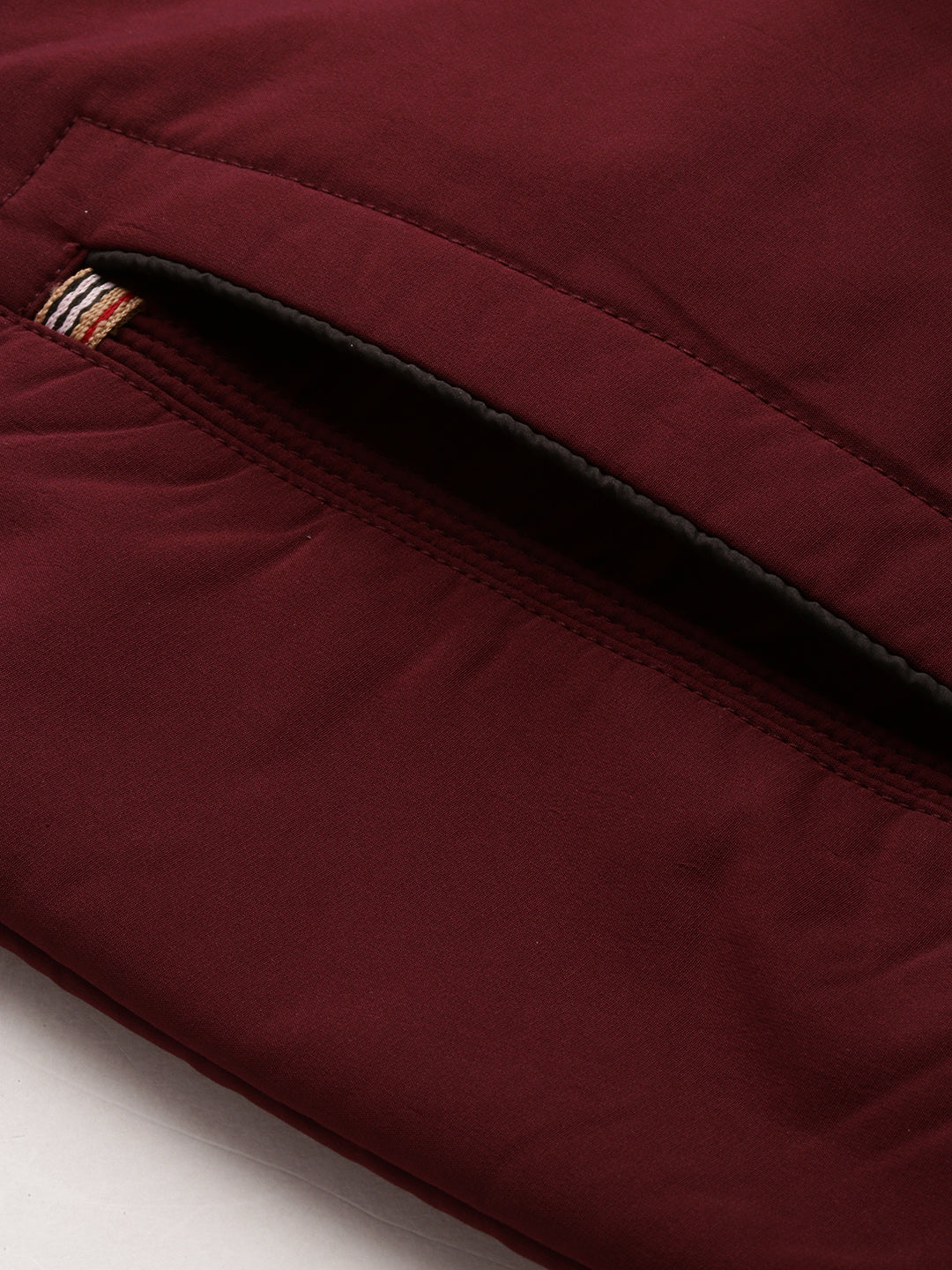 Men Maroon Solid Casual Bomber Jackets