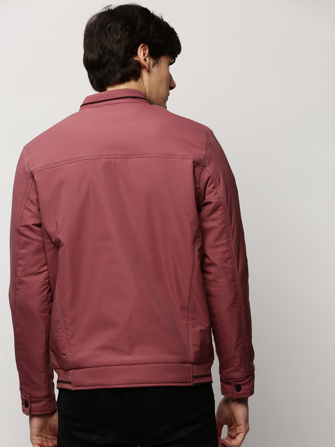 Men Mauve Solid Casual Bomber Jackets