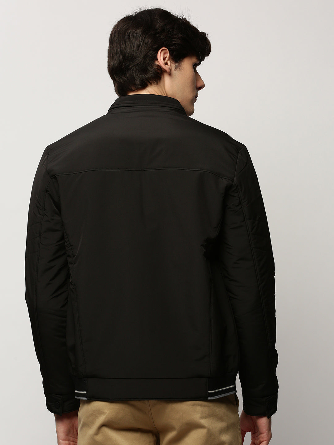 Men Black Solid Casual Bomber Jackets