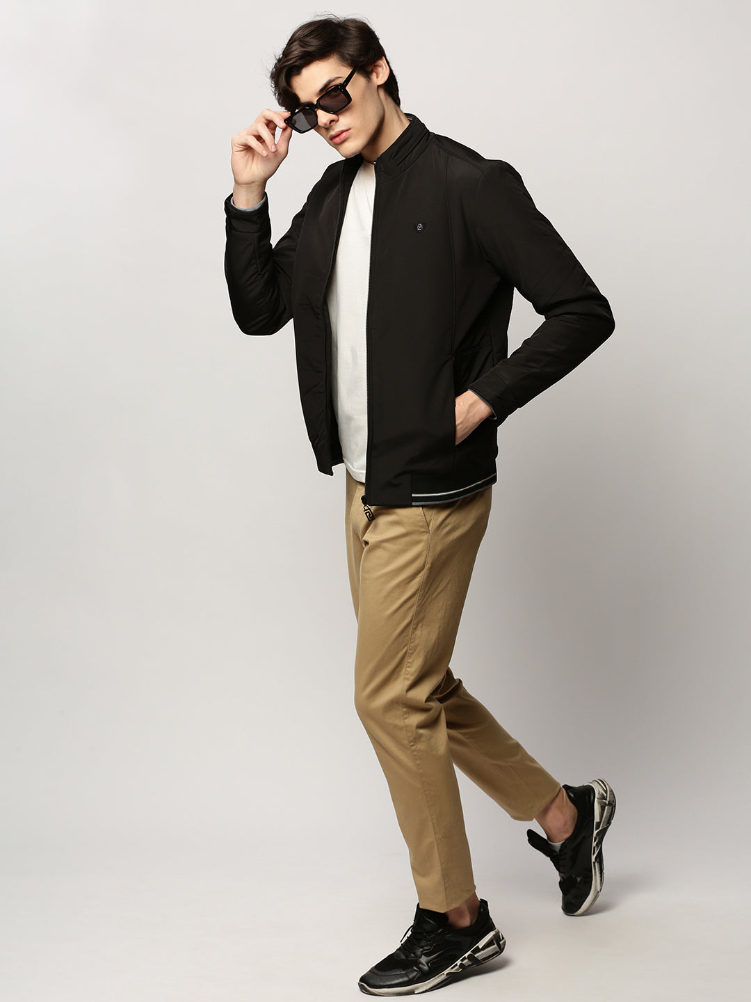 Men Black Solid Casual Bomber Jackets