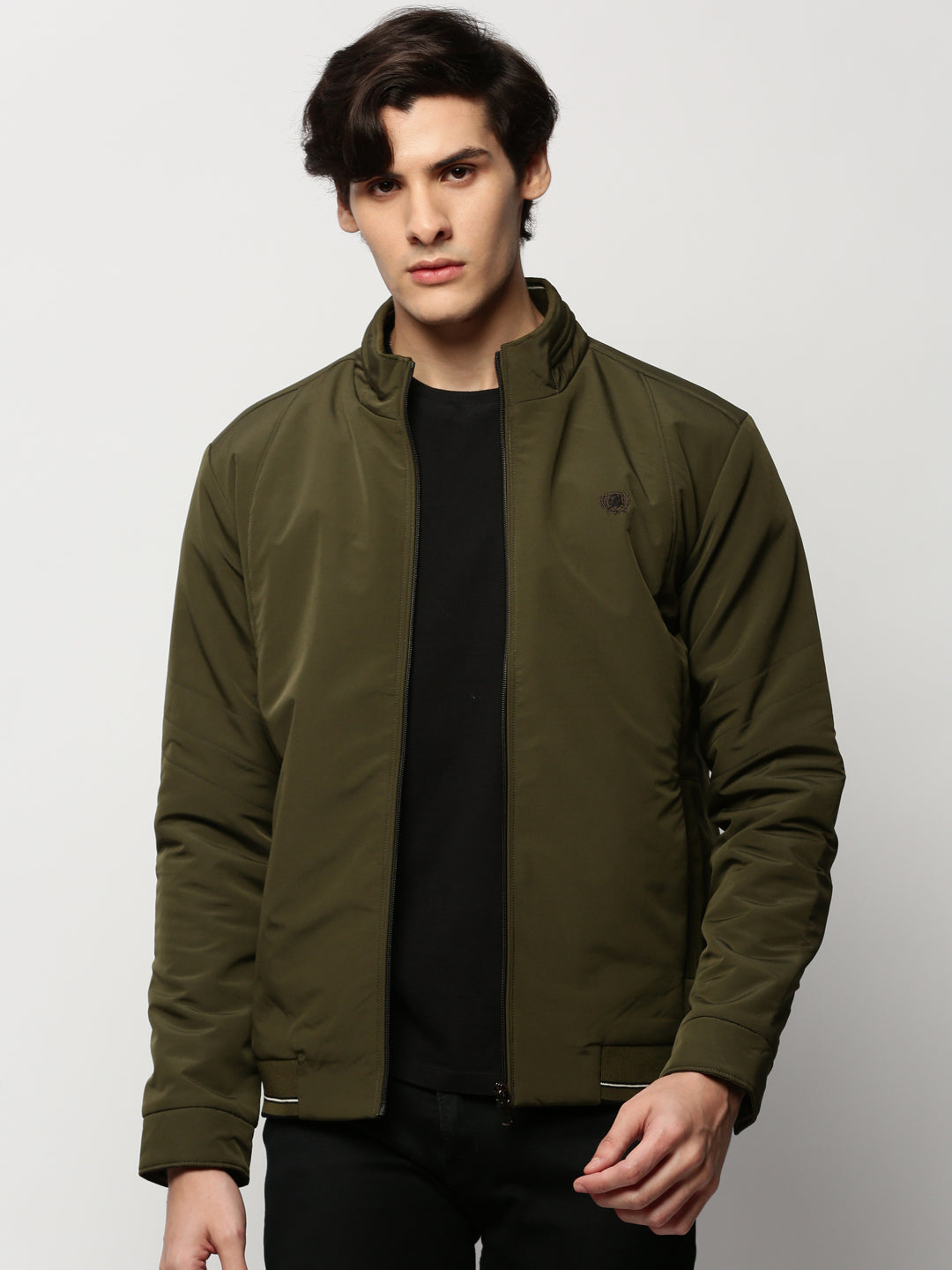 Men Green Solid Casual Bomber Jackets