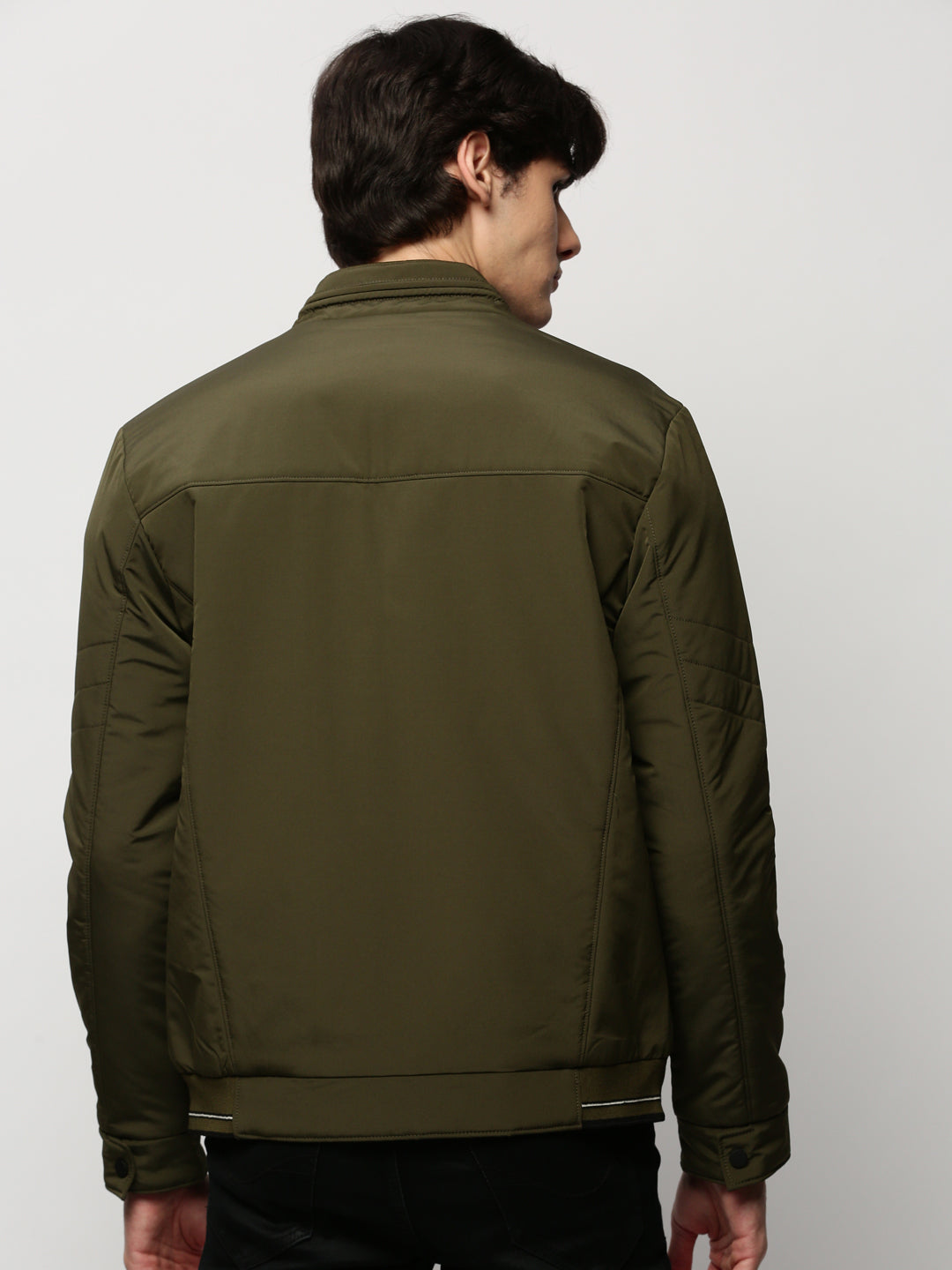 Men Green Solid Casual Bomber Jackets