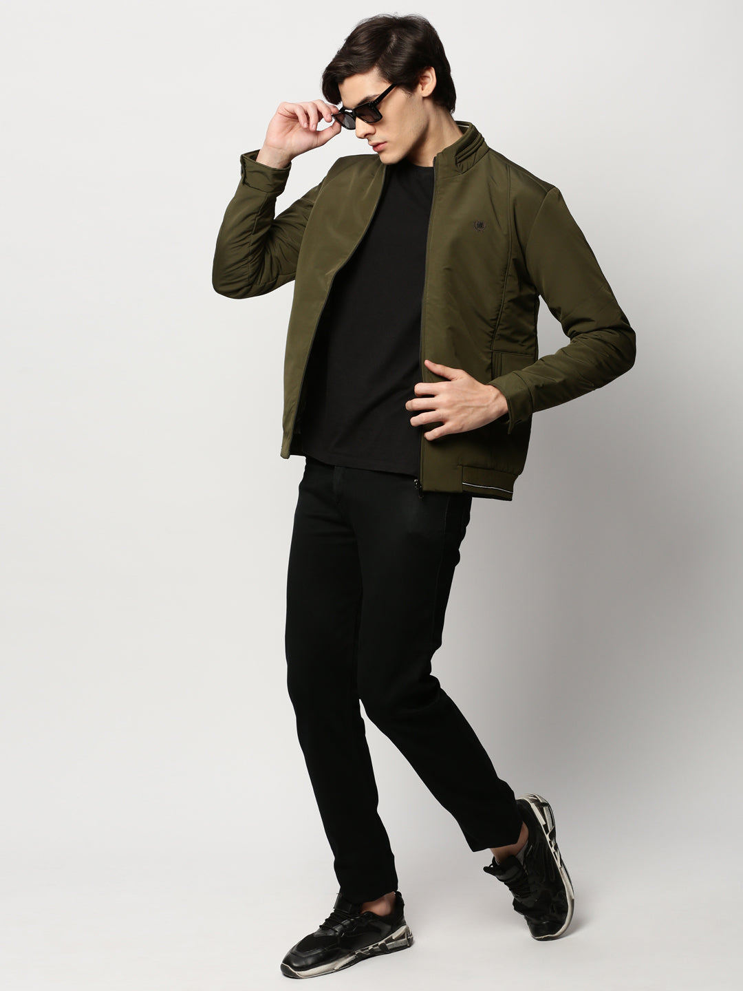 Men Green Solid Casual Bomber Jackets