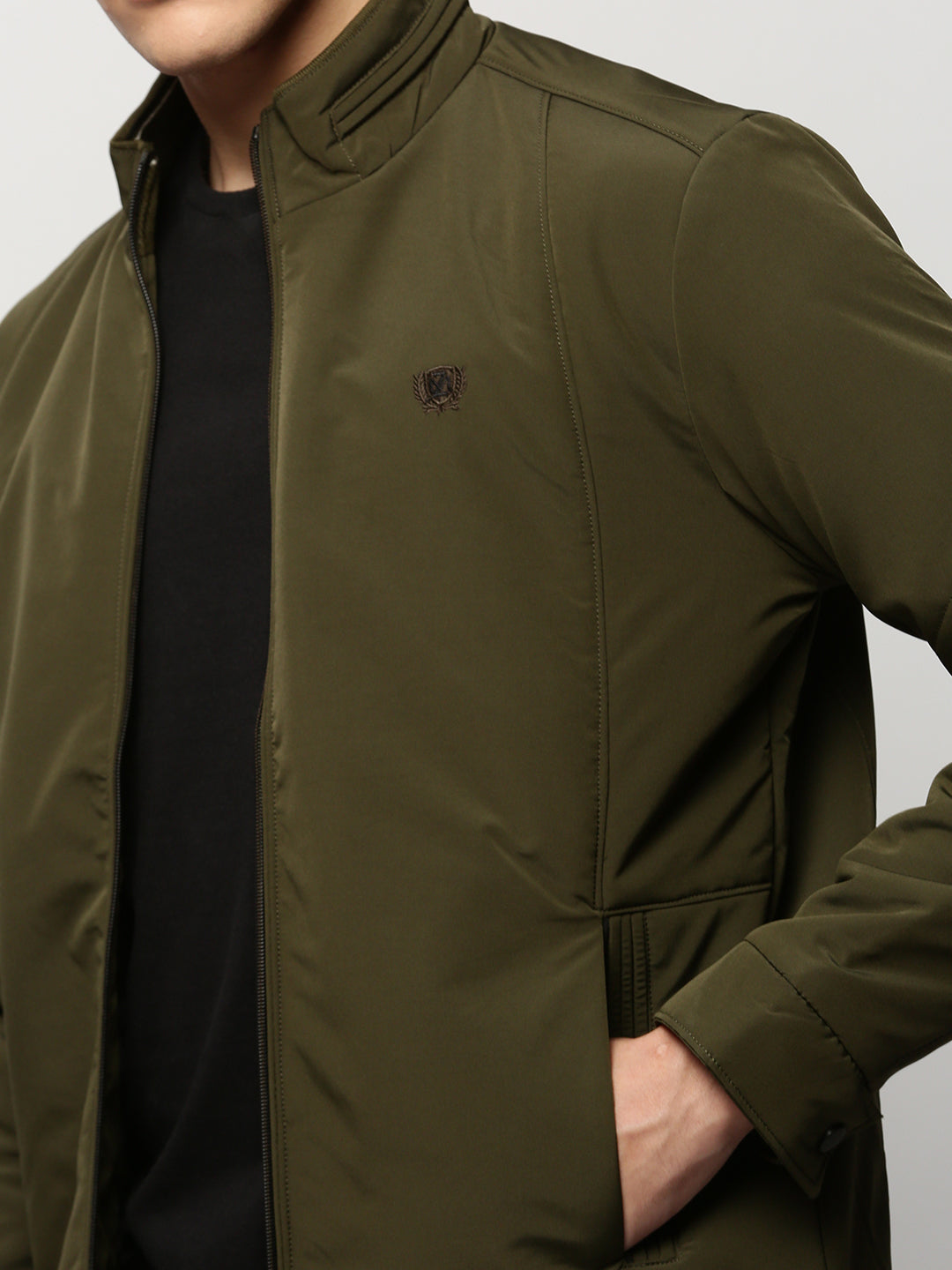 Men Green Solid Casual Bomber Jackets