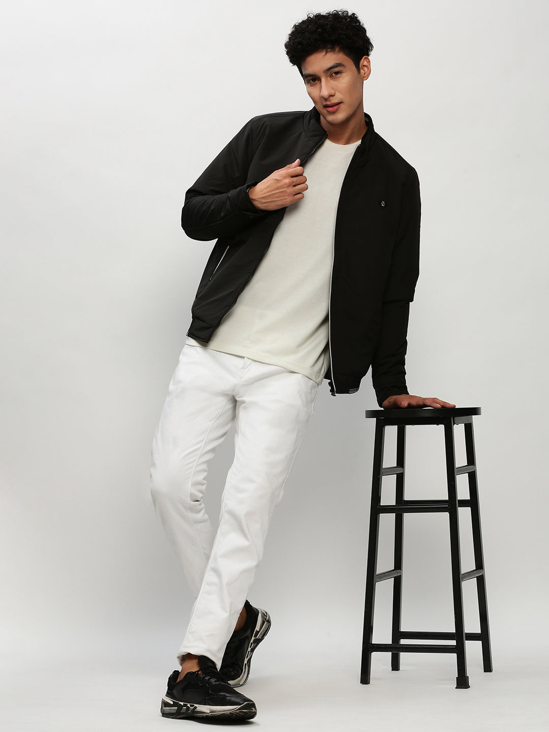 Men Black Solid Casual Bomber Jackets