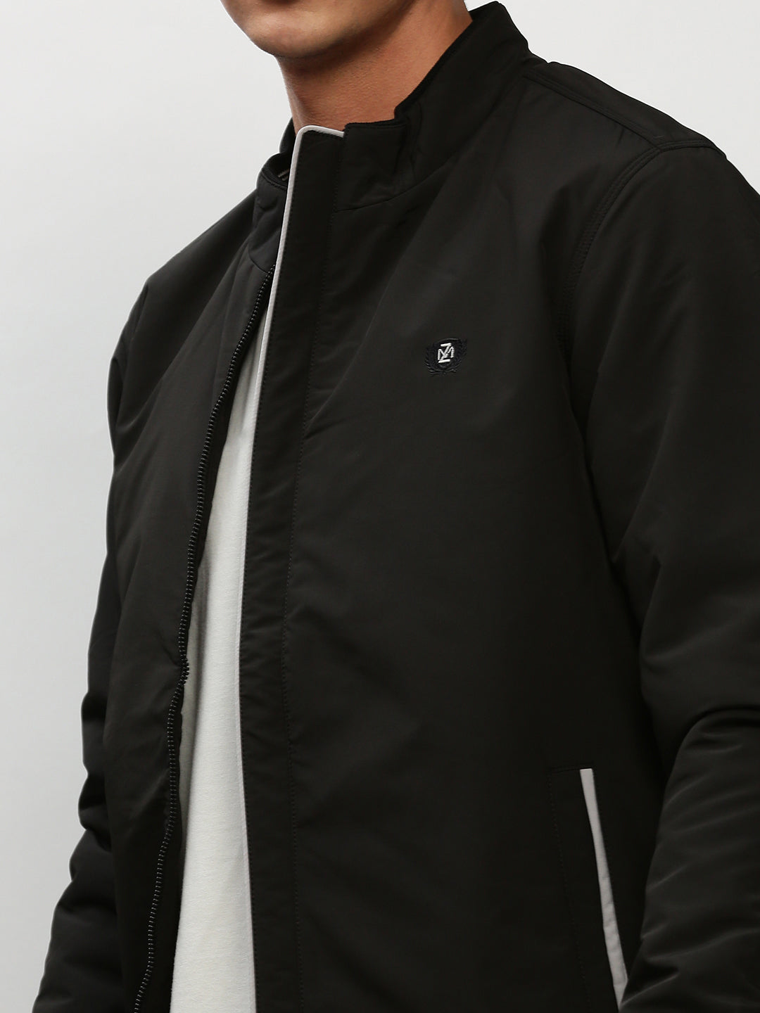 Men Black Solid Casual Bomber Jackets