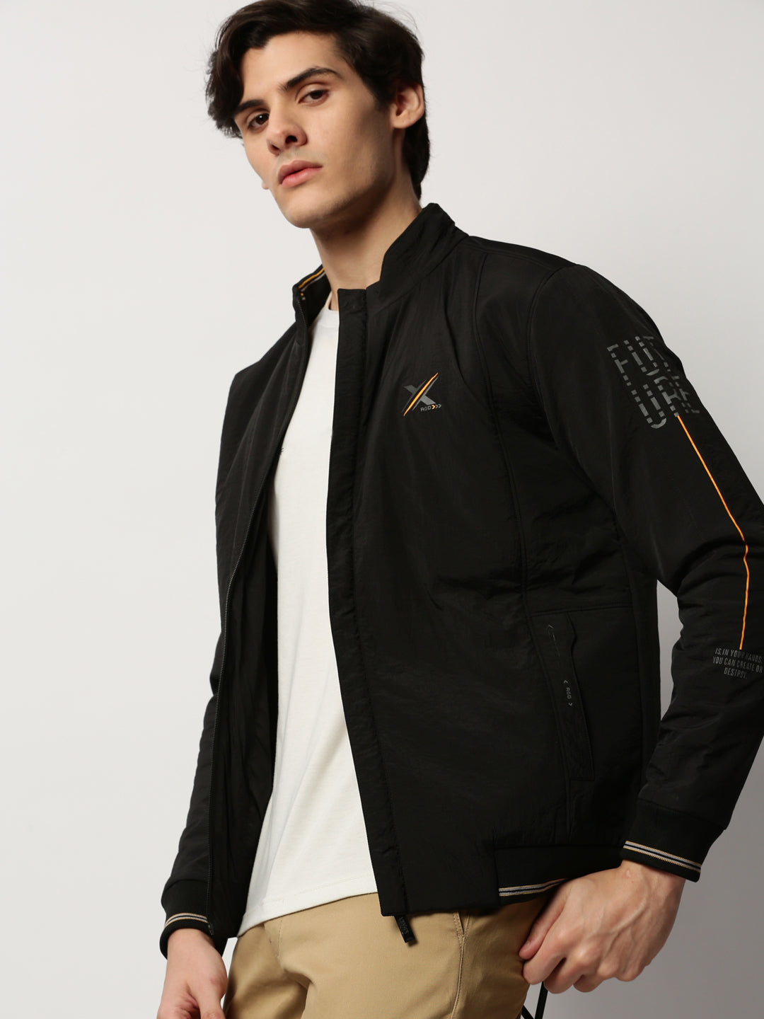 Men Black Solid Casual Bomber Jackets