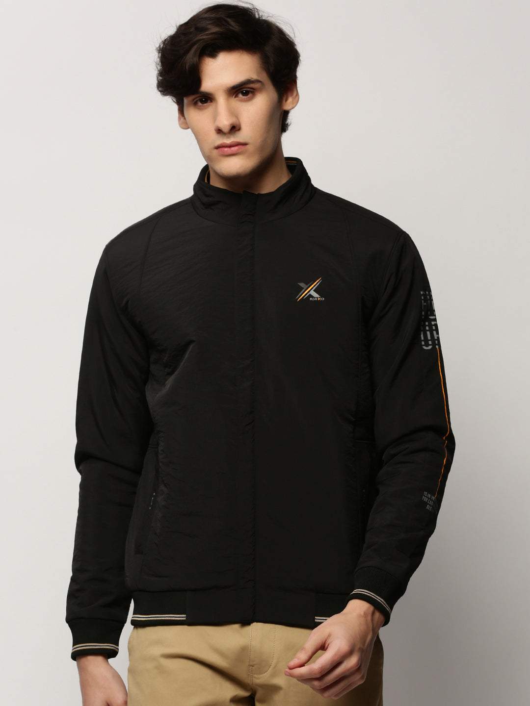 Men Black Solid Casual Bomber Jackets