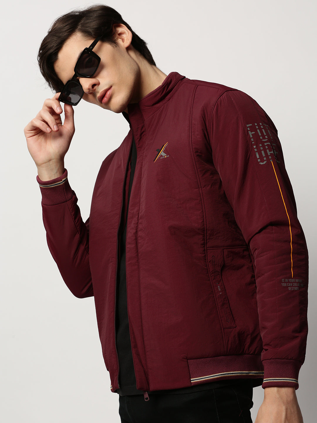 Men Maroon Solid Casual Bomber Jackets