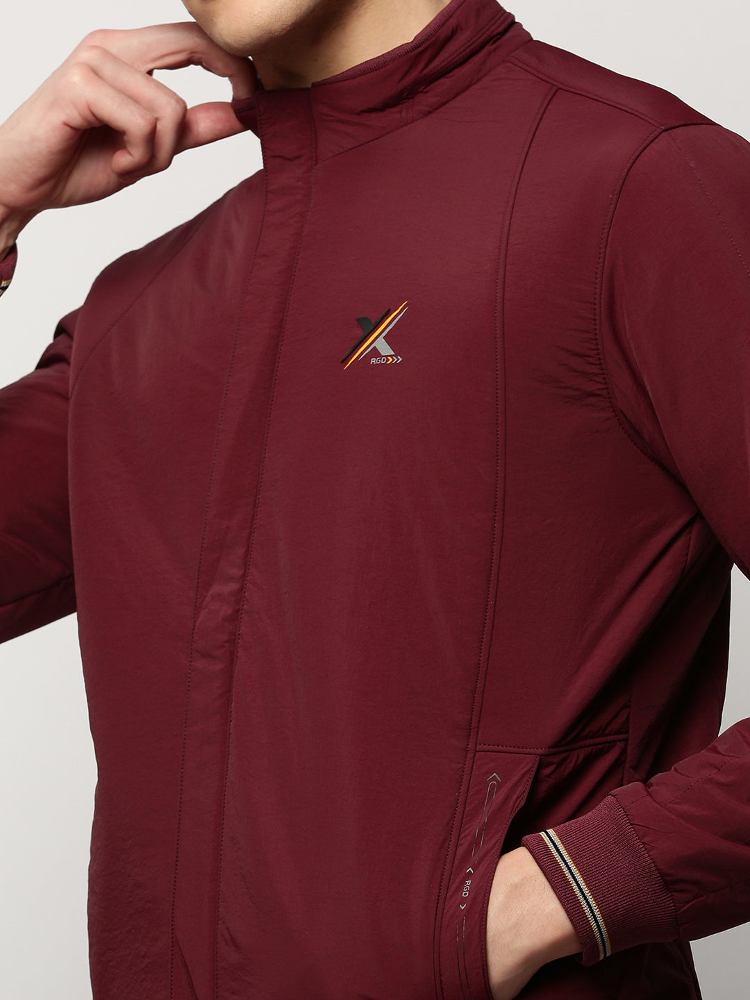 Men Maroon Solid Casual Bomber Jackets