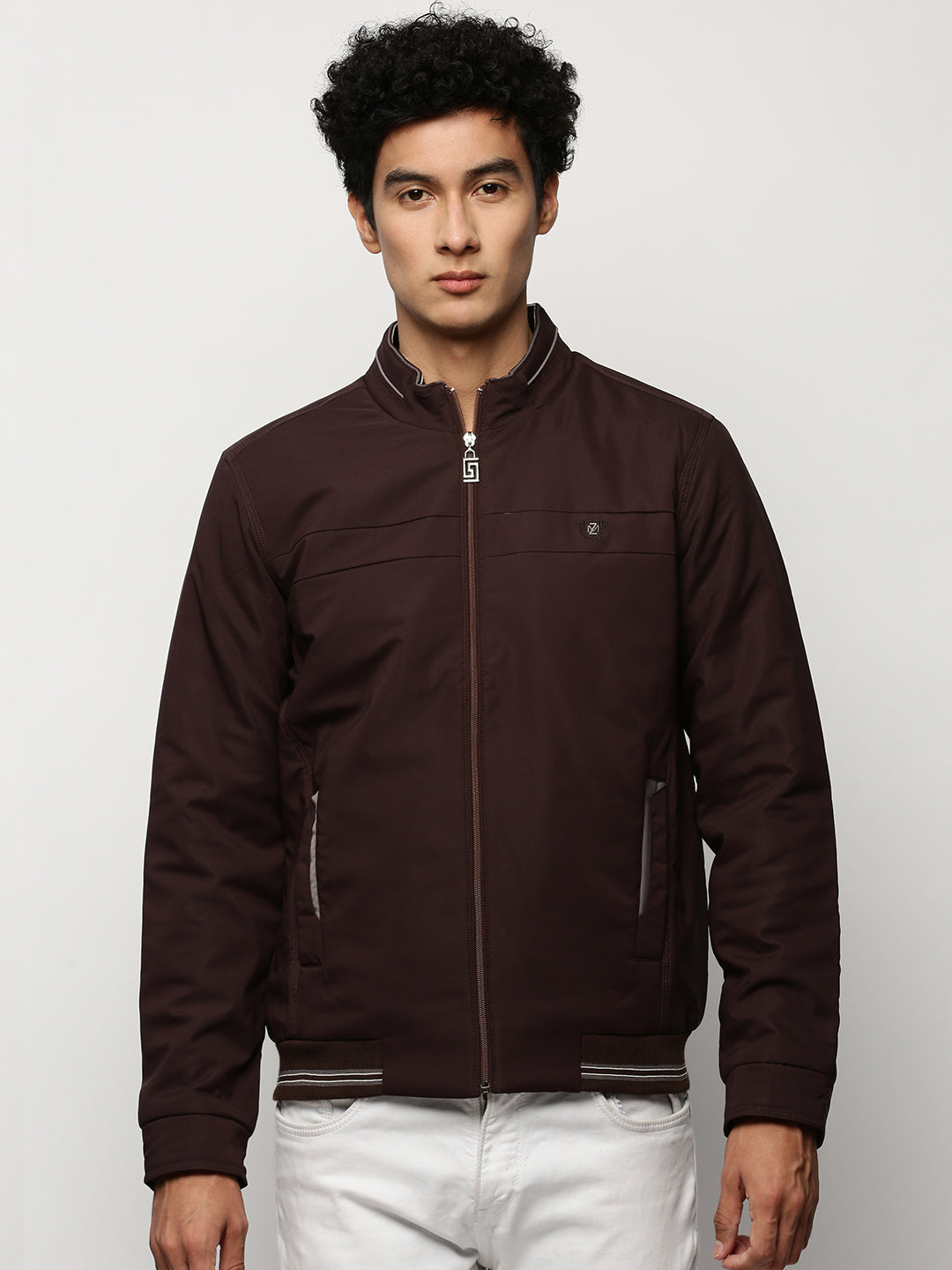 Men Brown Solid Bomber Jacket