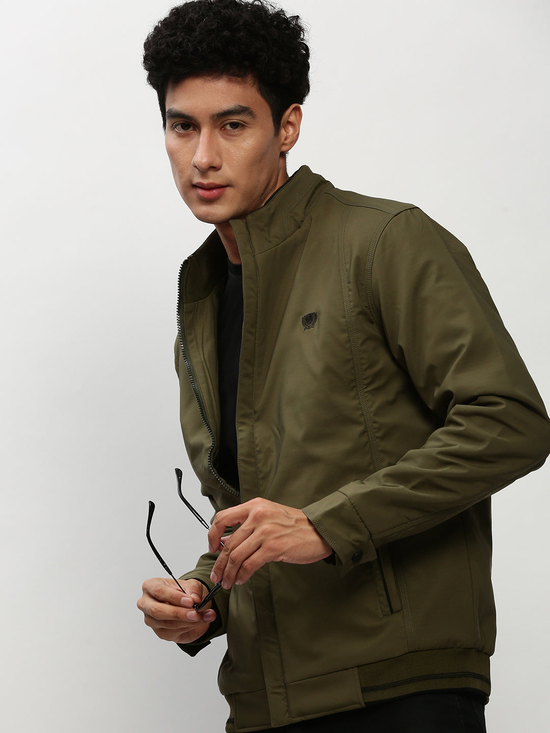 Men Green Solid Casual Bomber Jackets