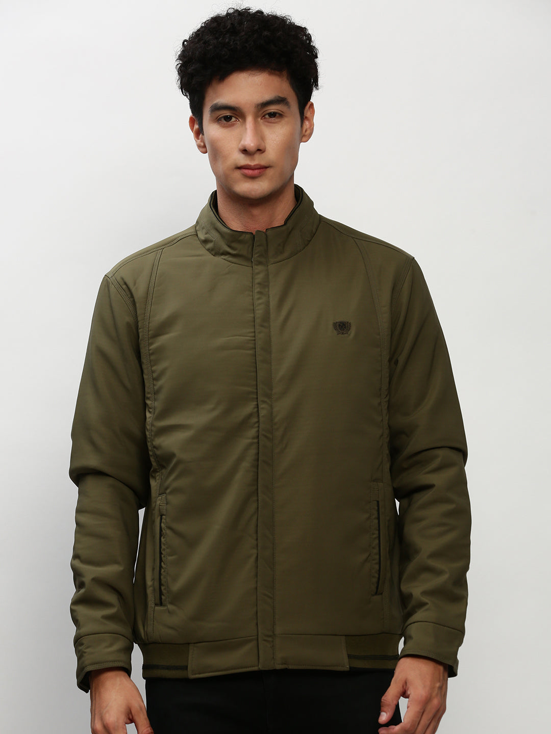 Men Green Solid Casual Bomber Jackets