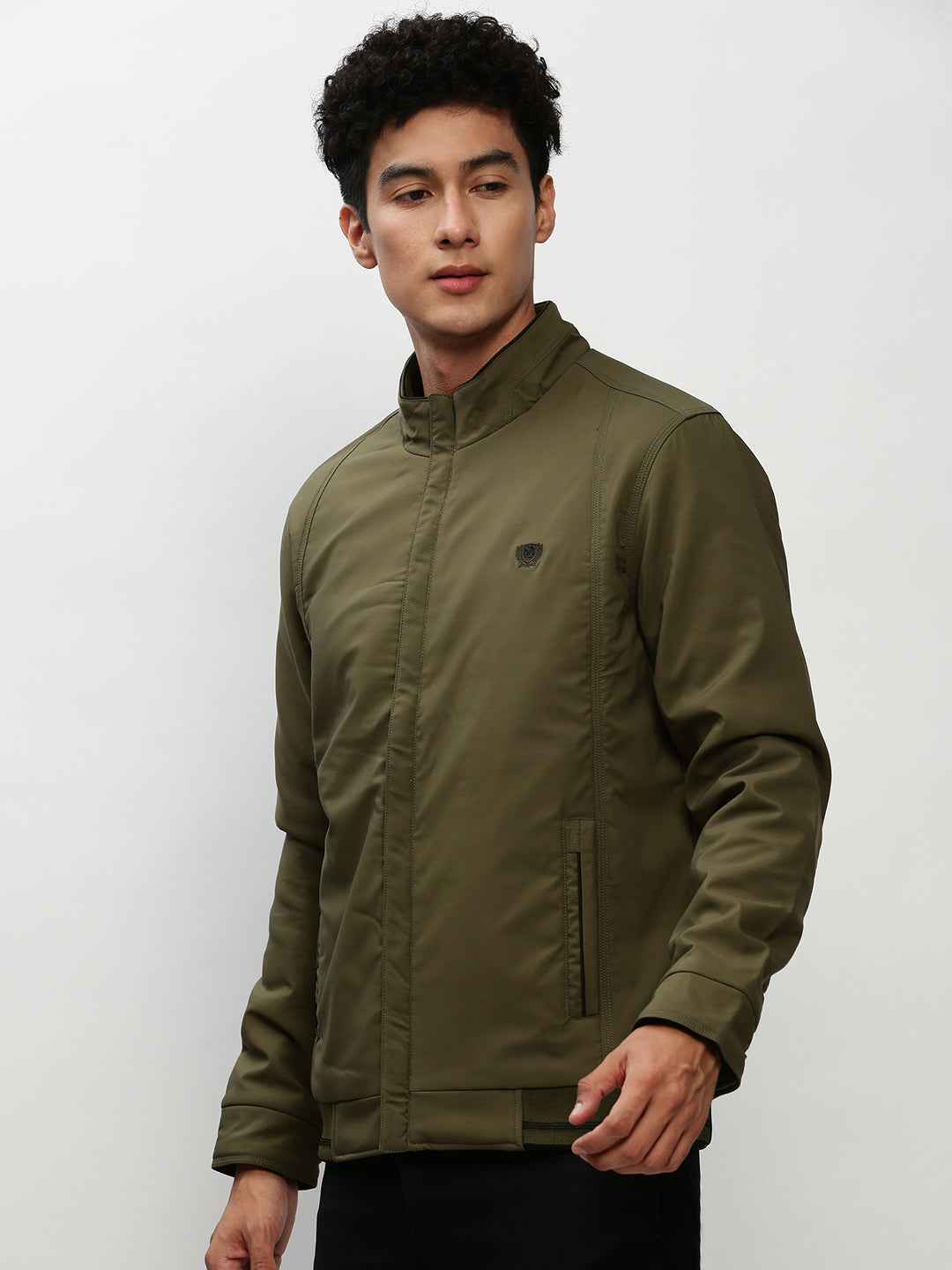 Men Green Solid Casual Bomber Jackets