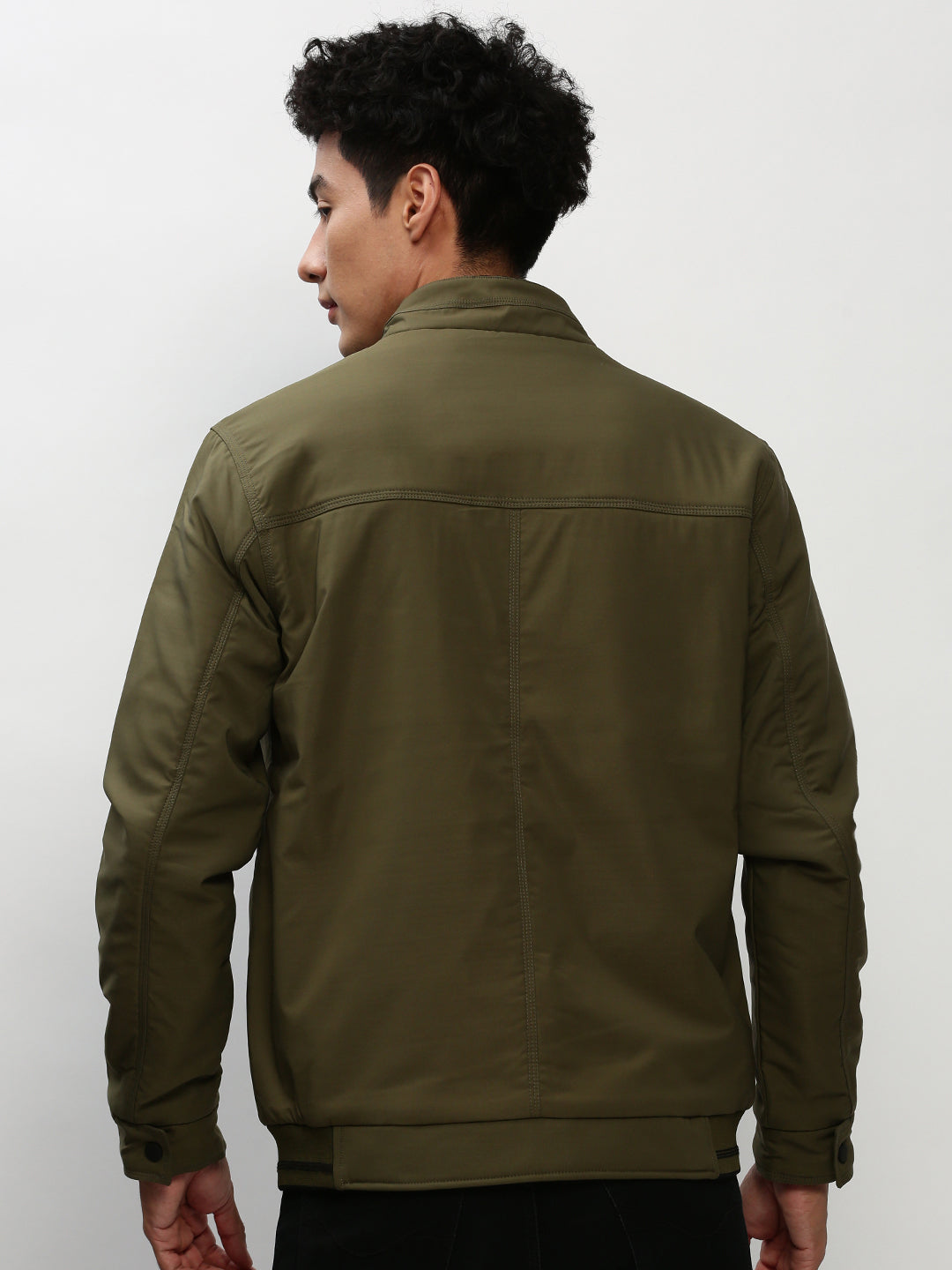 Men Green Solid Casual Bomber Jackets