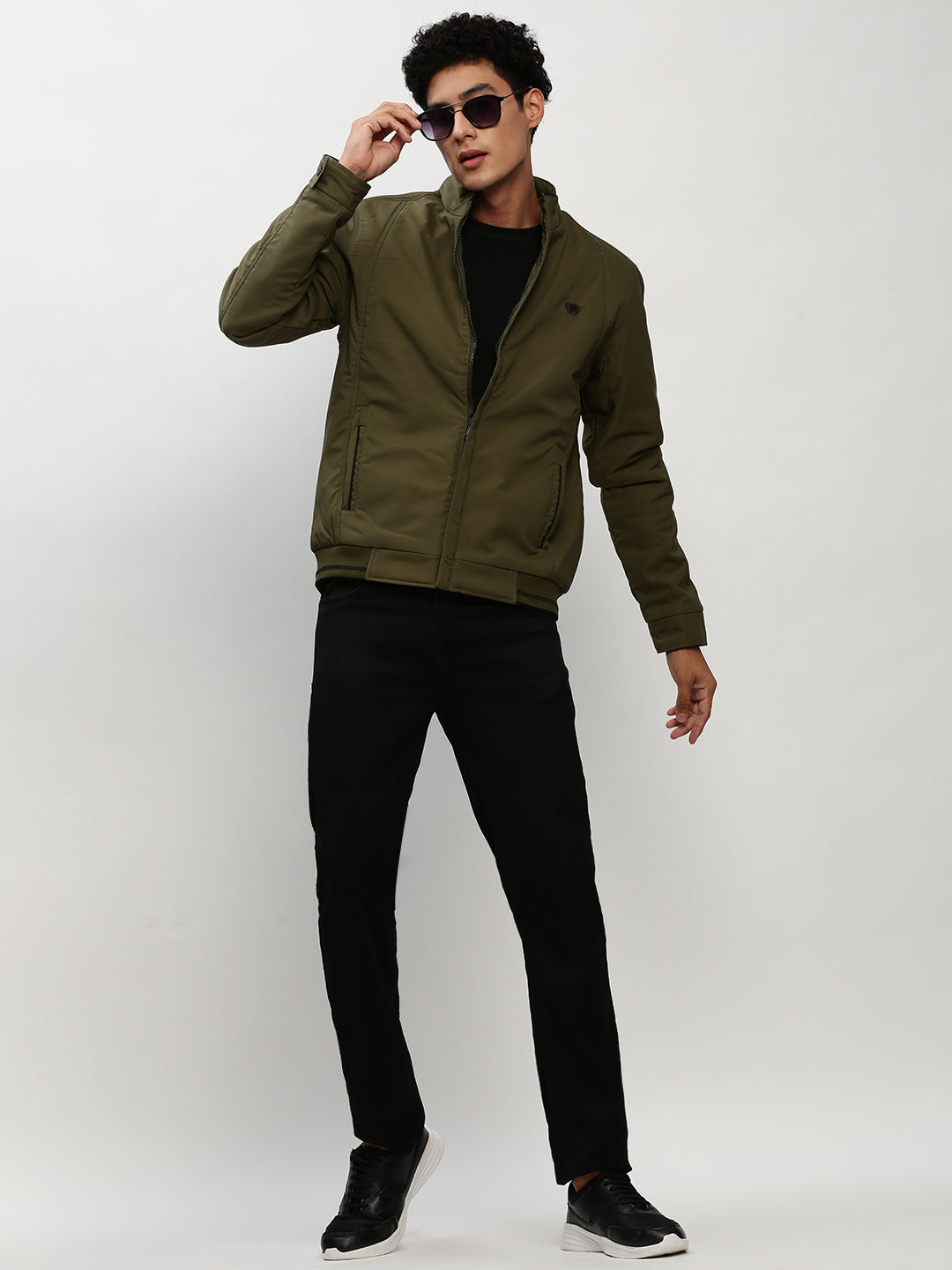 Men Green Solid Casual Bomber Jackets