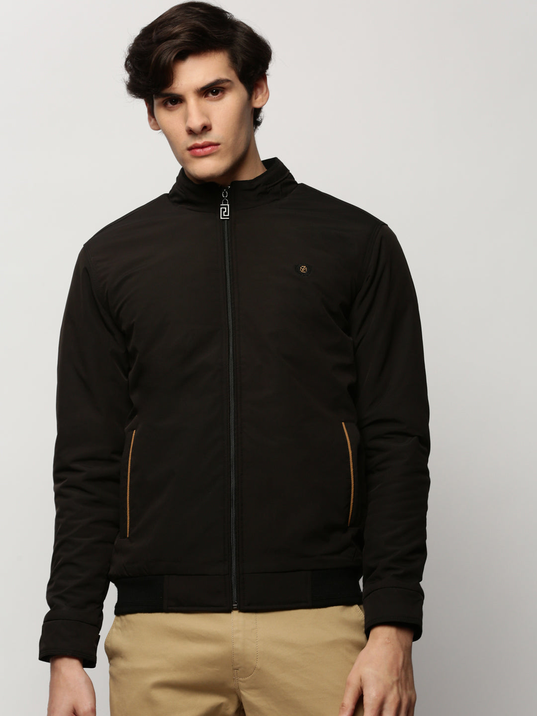 Men Black Solid Casual Bomber Jackets