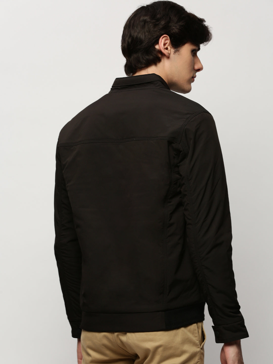 Men Black Solid Casual Bomber Jackets