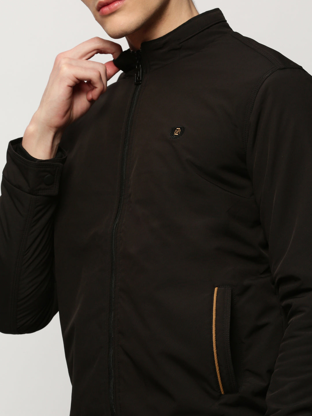 Men Black Solid Casual Bomber Jackets