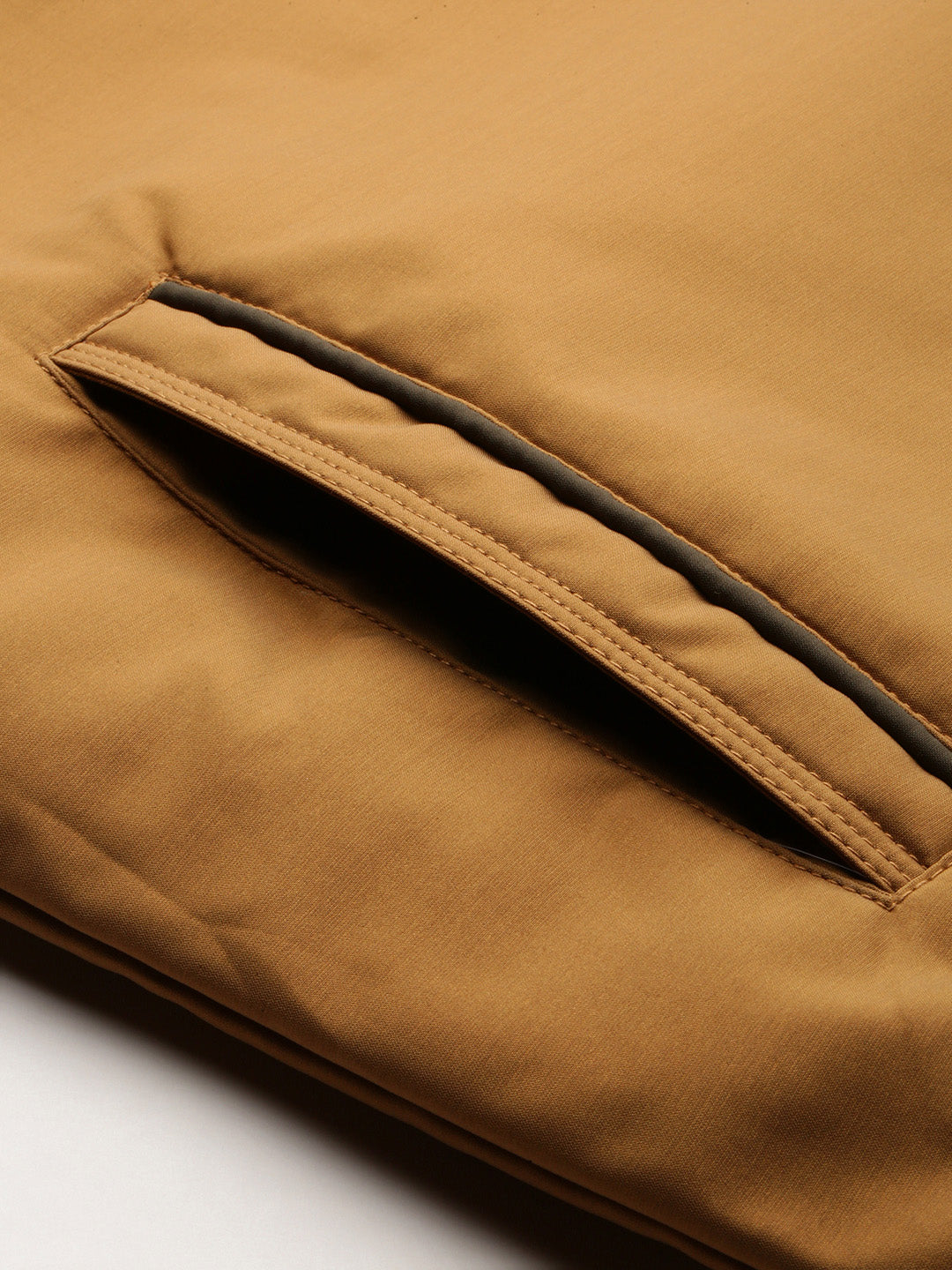 Men Khaki Solid Casual Bomber Jackets