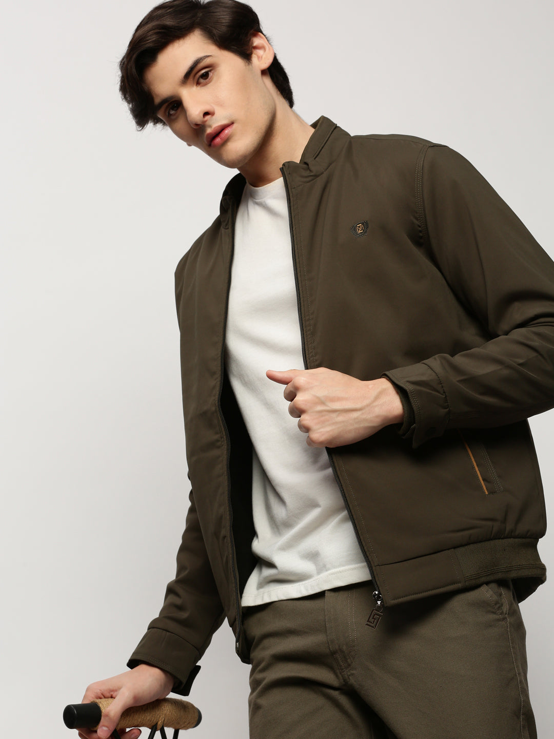 Men Green Solid Casual Bomber Jackets