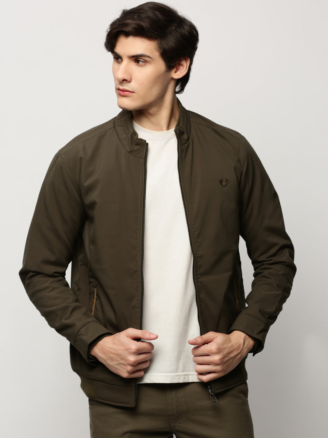 Men Green Solid Casual Bomber Jackets