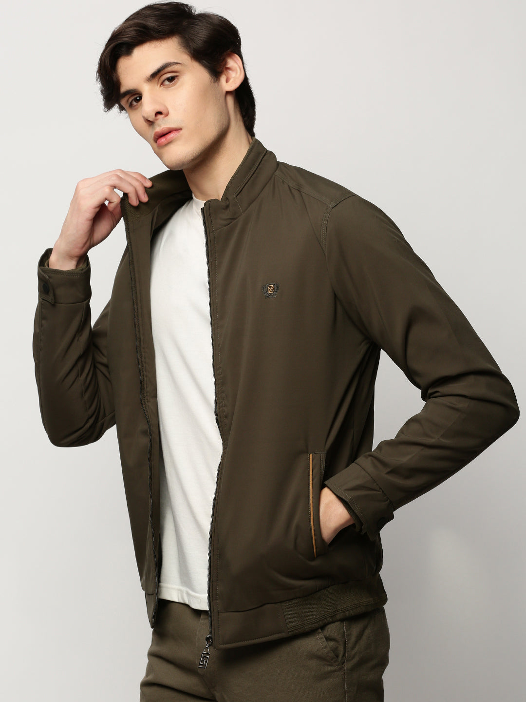 Men Green Solid Casual Bomber Jackets