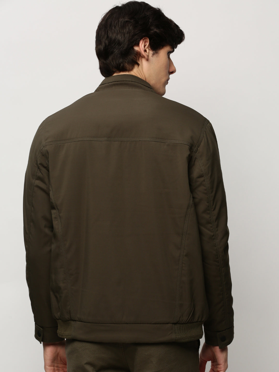 Men Green Solid Casual Bomber Jackets