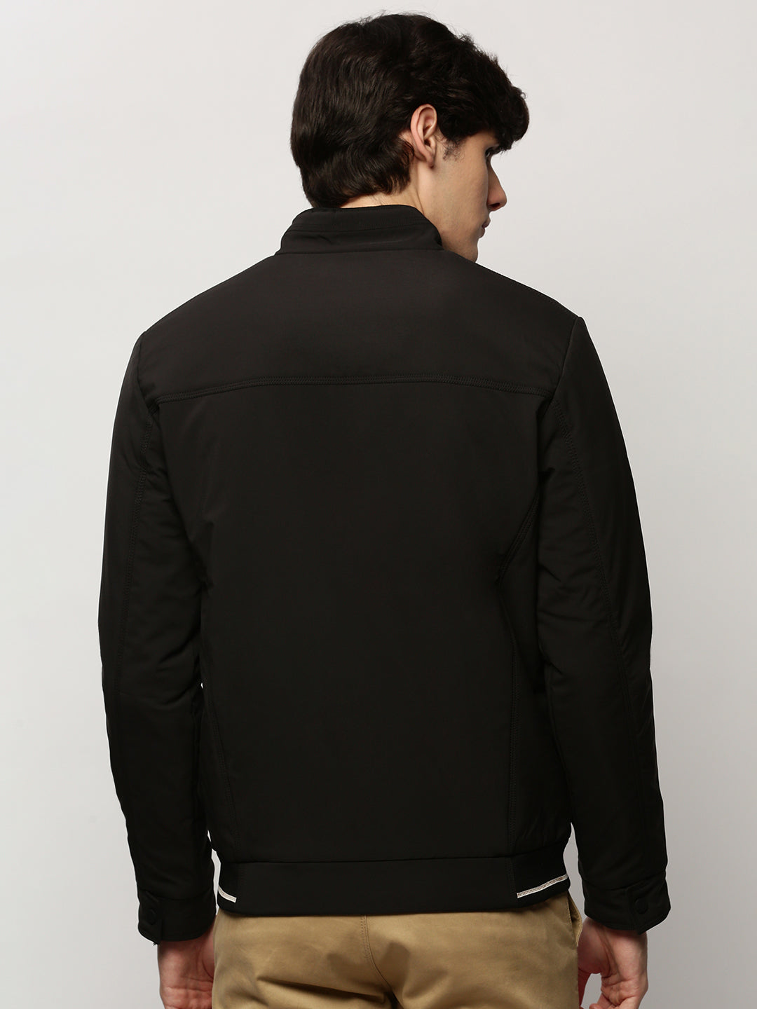 Men Black Solid Casual Bomber Jackets