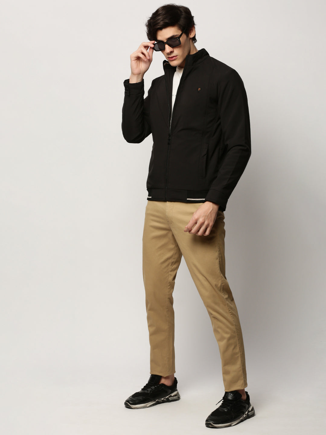 Men Black Solid Casual Bomber Jackets