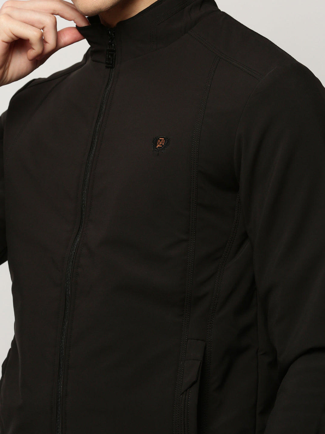 Men Black Solid Casual Bomber Jackets