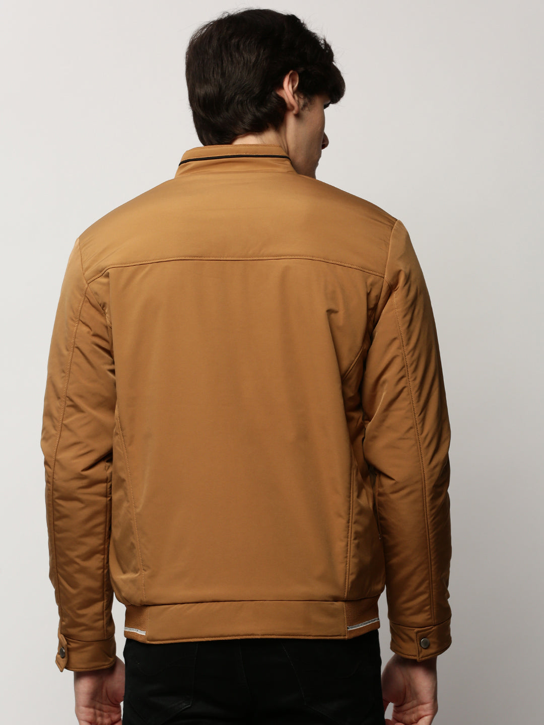 Men Brown Solid Casual Bomber Jackets