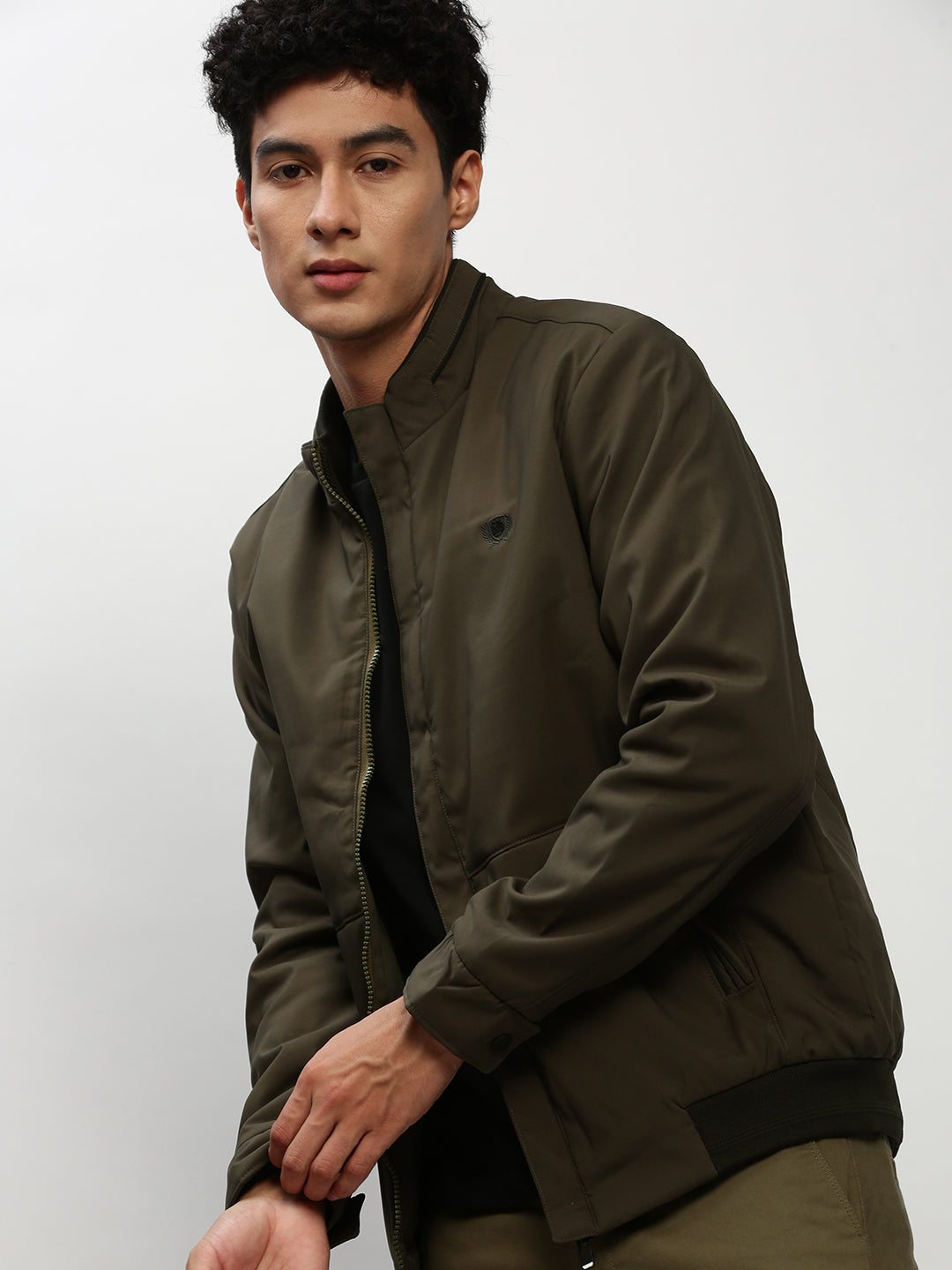 Men Green Solid Casual Bomber Jackets