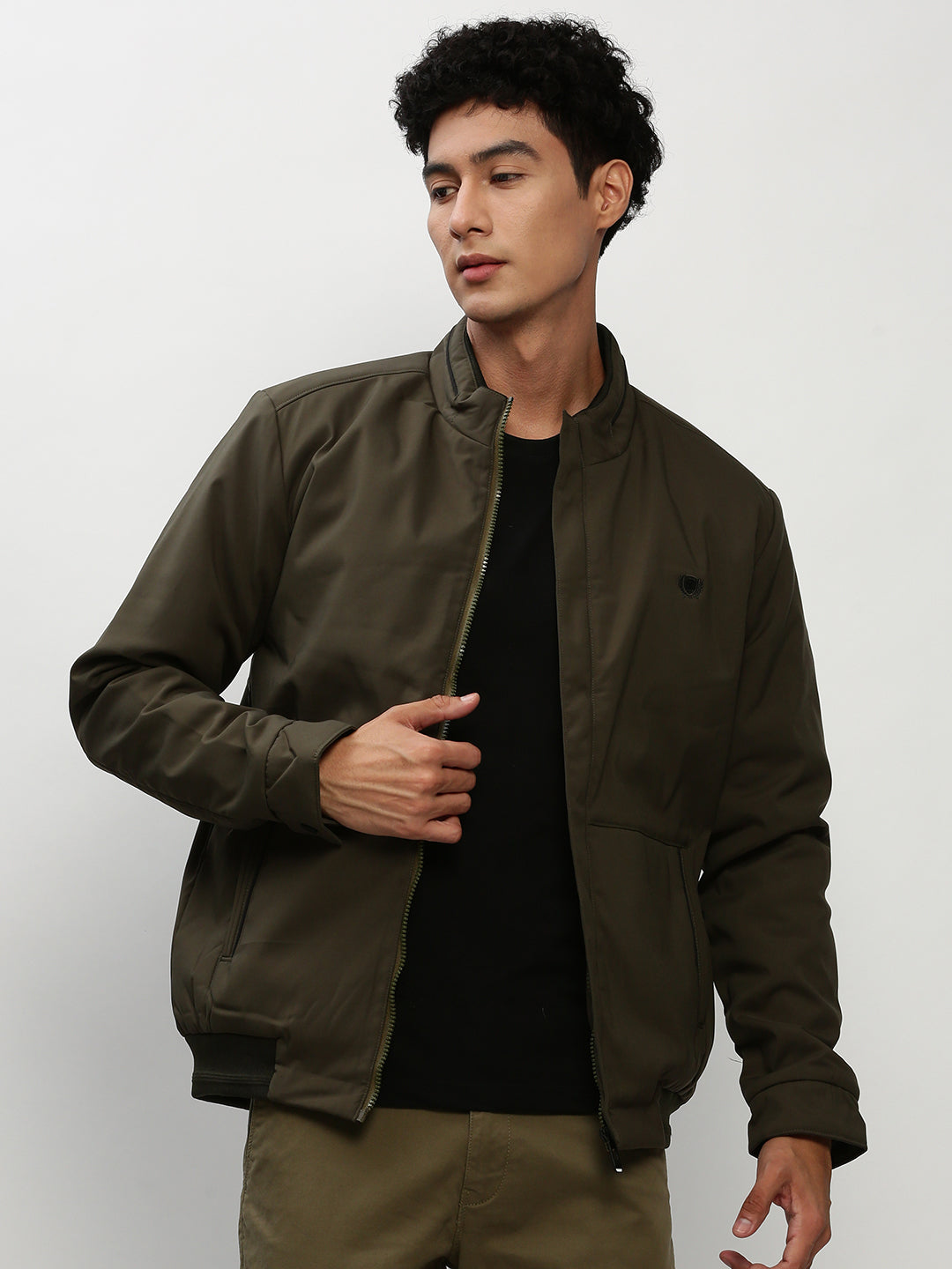 Men Green Solid Casual Bomber Jackets